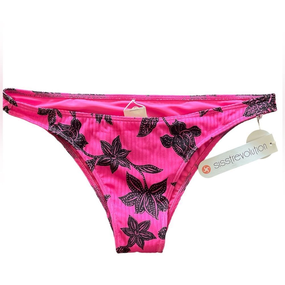 NWT SISSTREVOLUTION Bali Salty Cheeky Swimsuit Bottoms Women's Large Pink Black